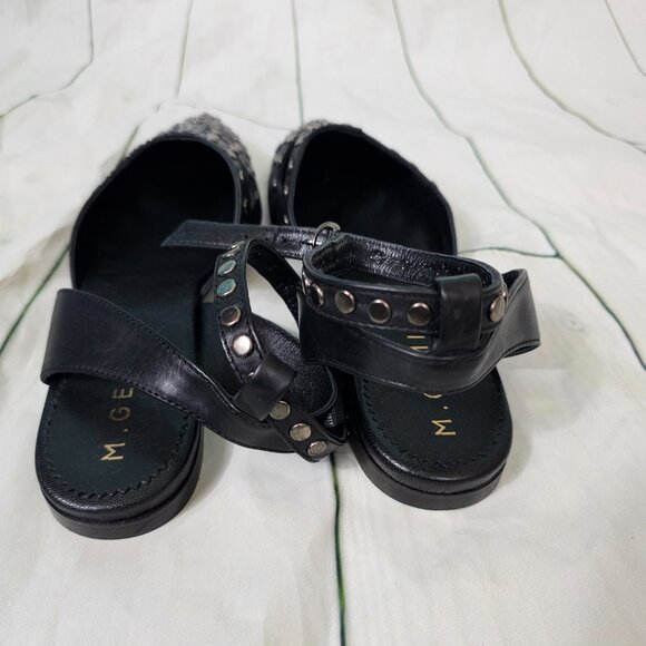 M.GEMI Black Studded Cut Out Leather Pointed Toe Ankle Strap Sandals Flats~37 - Picture 8 of 8